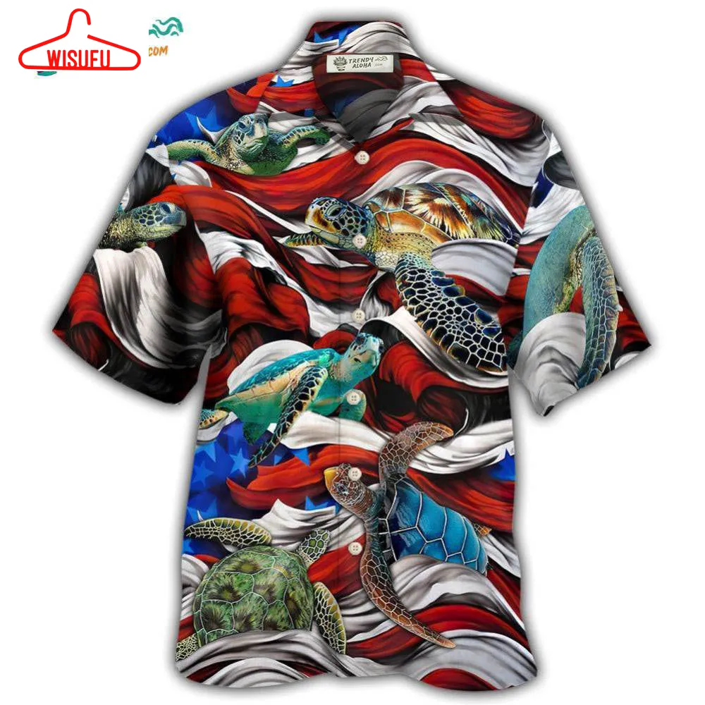 Turtle Independence Day Swimming In The American Flag Hawaiian Shirt- Wisufu Aloha