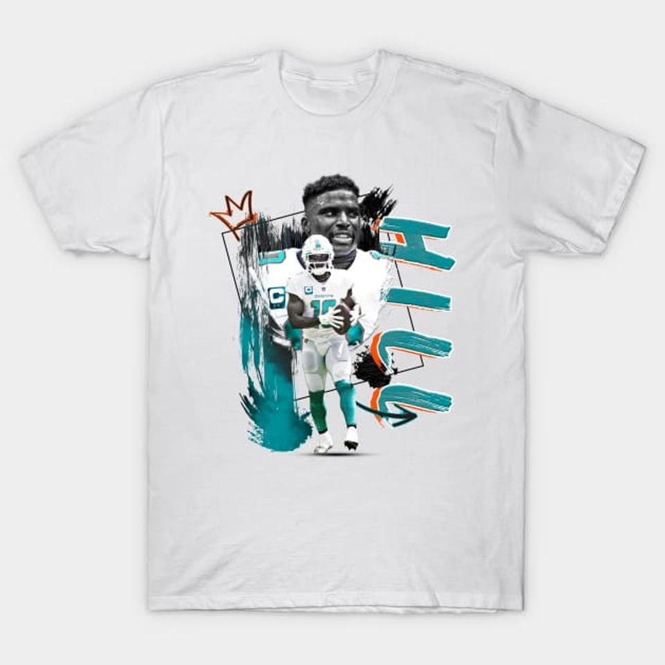 Tyreek Hill Football Paper Poster Dolphins 12 - Tyreek Hill - T-Shirt