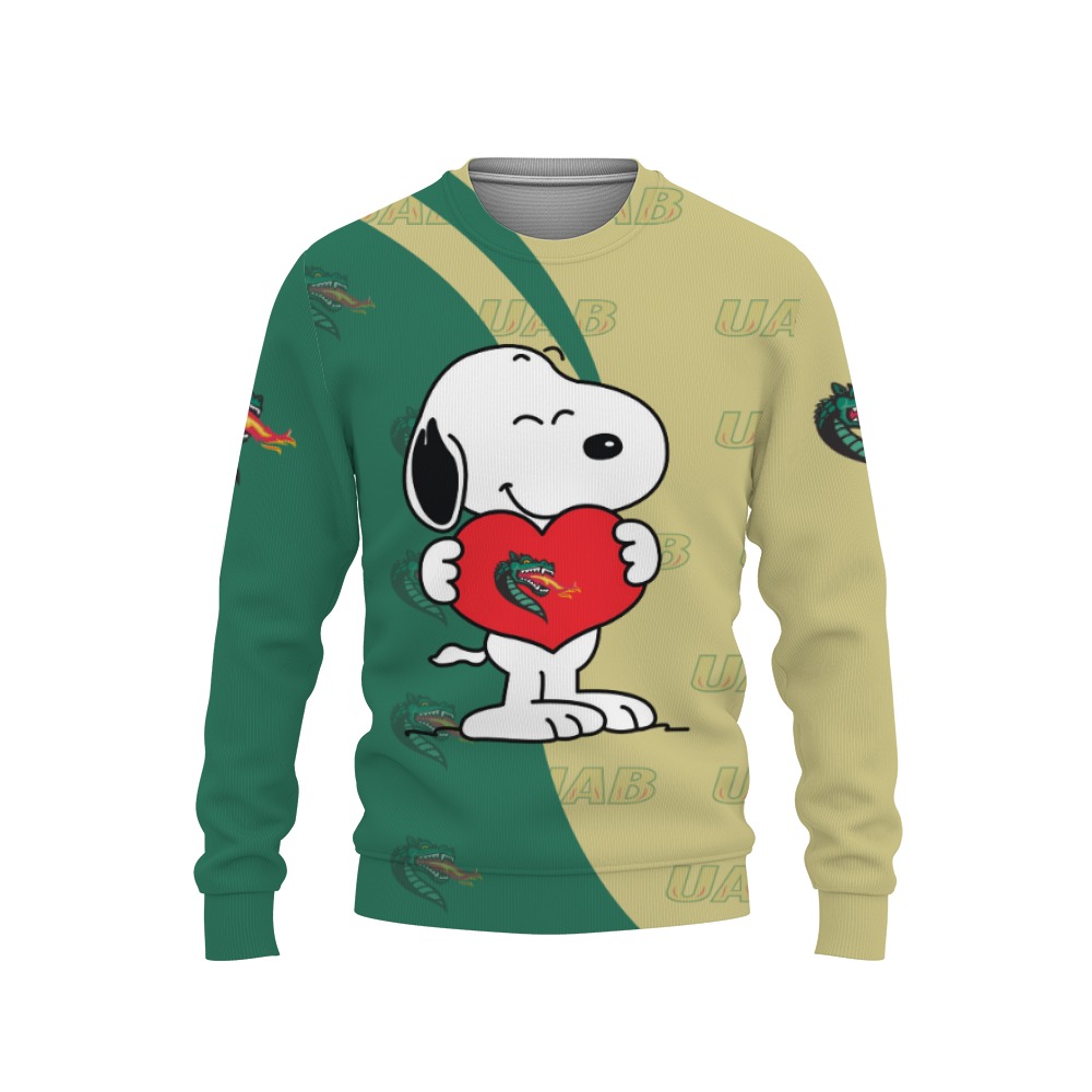 UAB Blazers Snoopy Cute Heart American Sports Team Sweatshirt-3D Sweatshirt