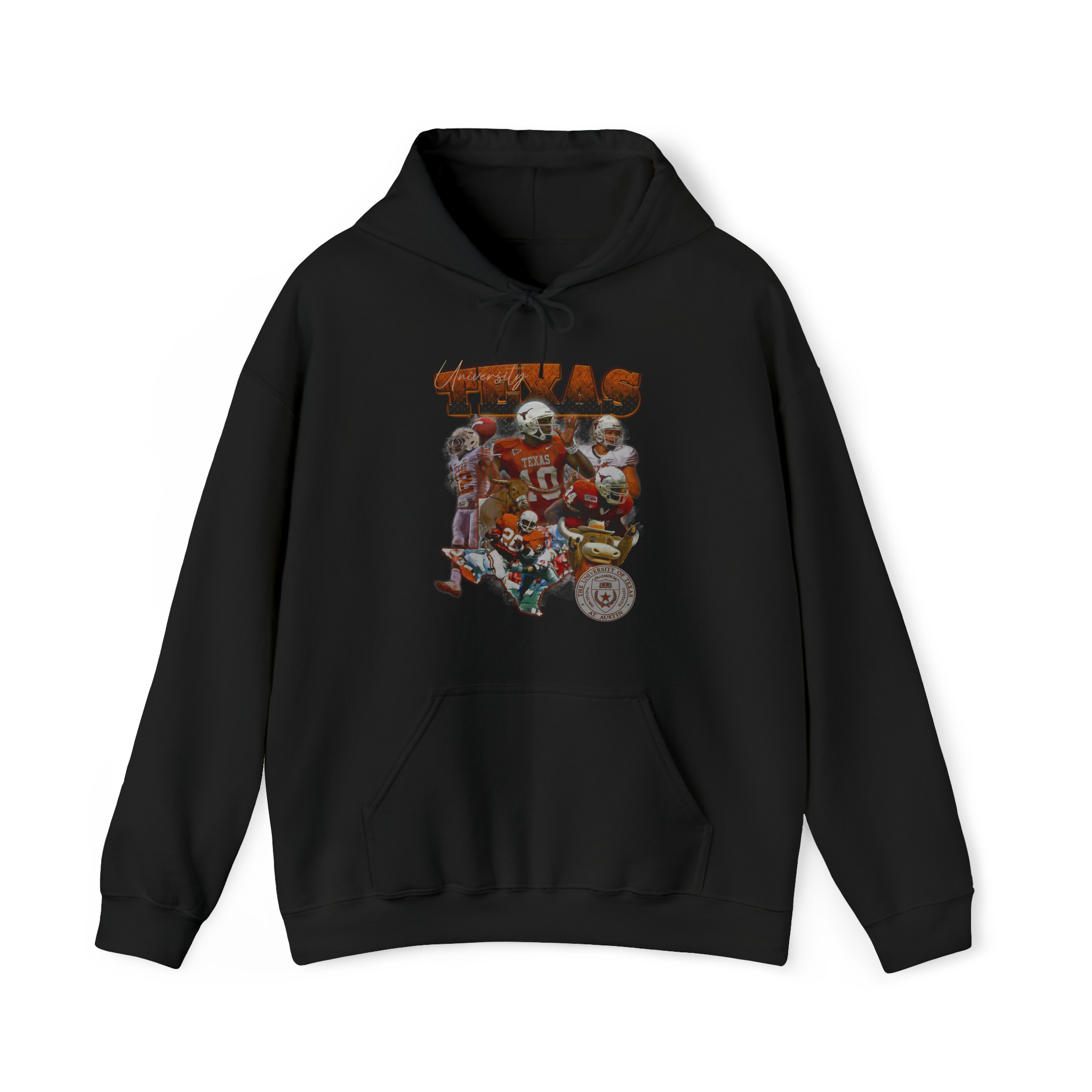 UT Longhorns Tee Vintage Bootleg Graphic Unisex Hoodie-Black