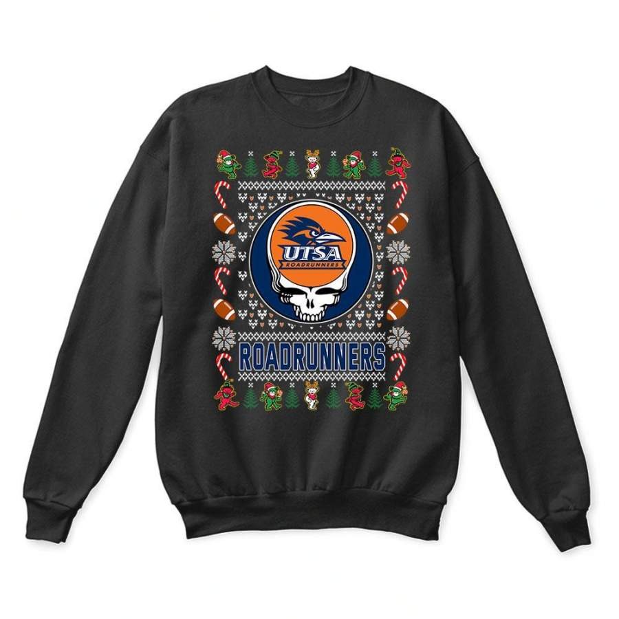 UTSA Roadrunners x Grateful Dead Christmas Ugly Sweatshirt-Black