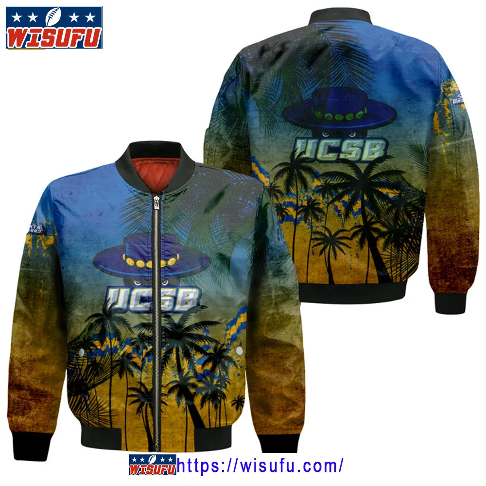 Uc Santa Barbara Gauchos Coconut Tree Tropical Grunge Bomber Jacket