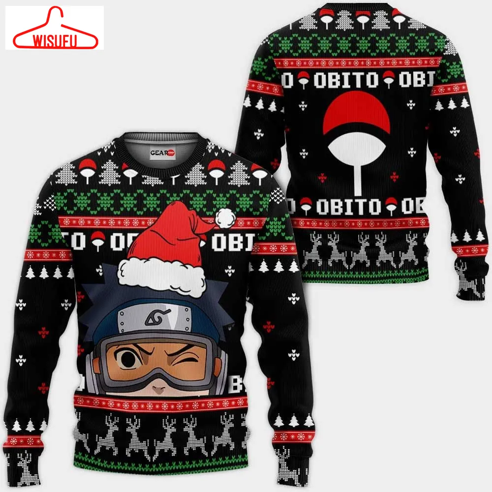 Uchiha Obito Ugly Christmas Sweater Anime Gifts, Anime Ugly Christmas Sweater Gift For Family