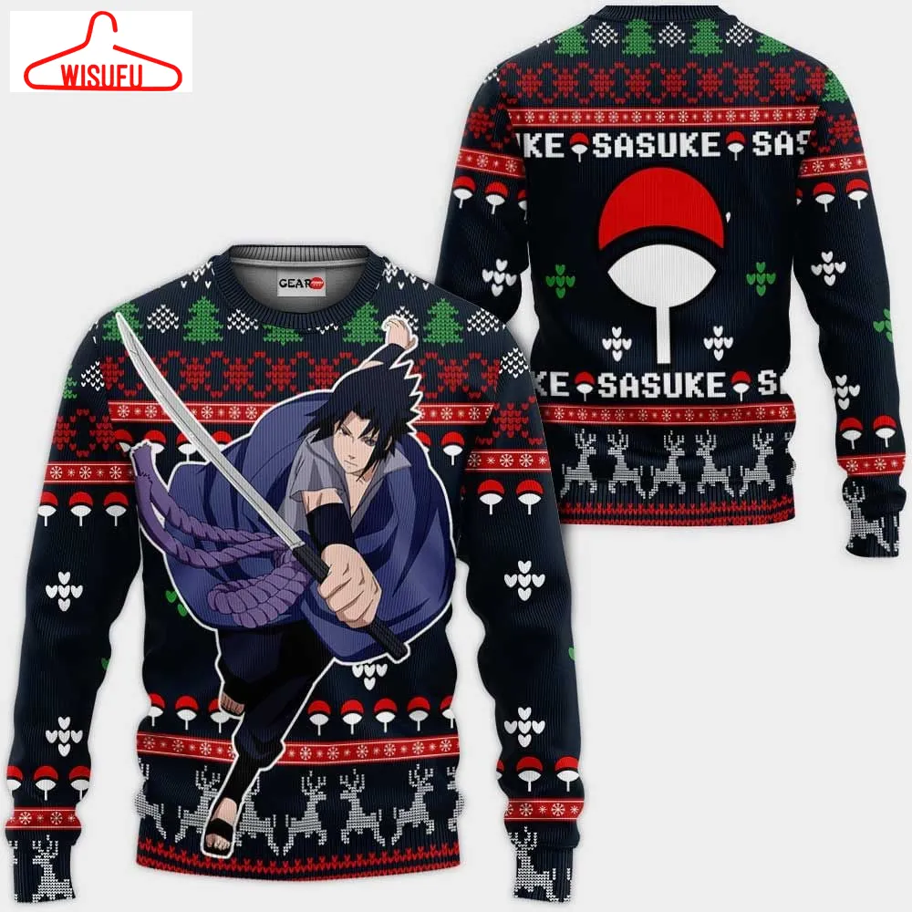 Uchiha Sasuke Ugly Christmas Sweater Anime Gifts, Anime Ugly Christmas Sweater Gift For Family