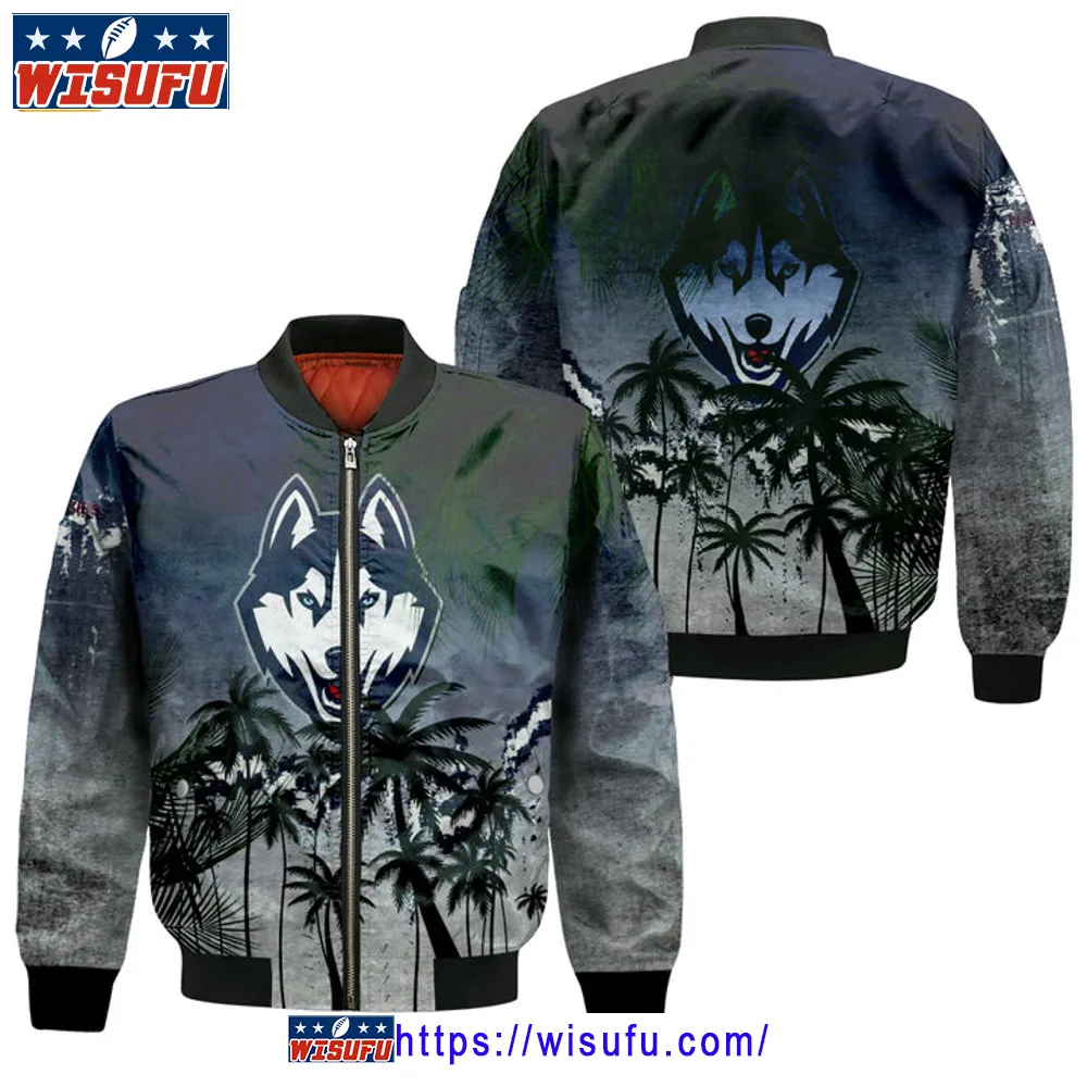 Uconn Coconut Tree Tropical Grunge Bomber Jacket