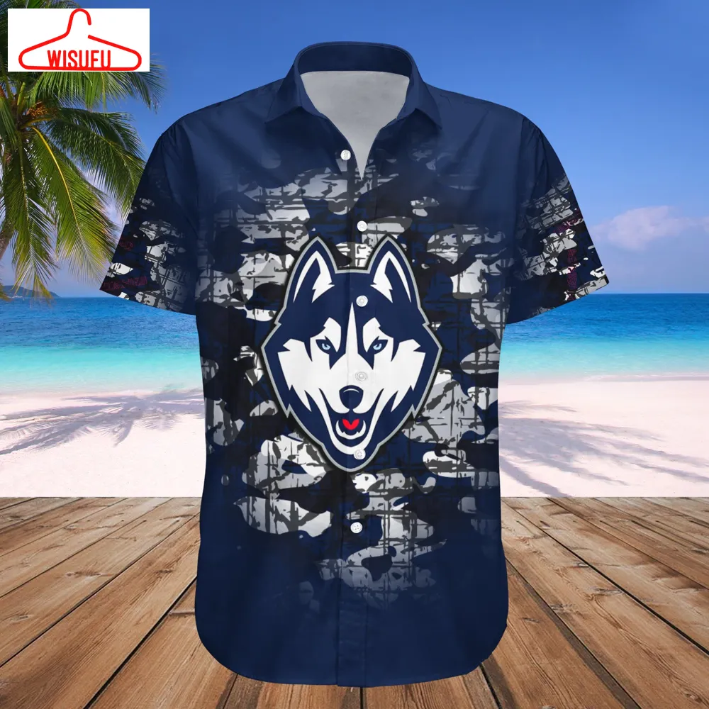 Uconn Huskies Camouflage Vintage Hawaiian Shirt, New Fashion Gifts