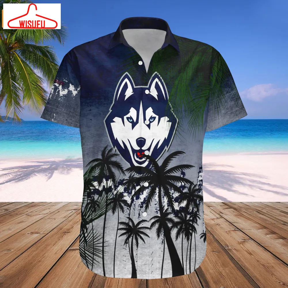 Uconn Huskies Coconut Tree Tropical Grunge Hawaiian Shirt, New Fashion Gifts