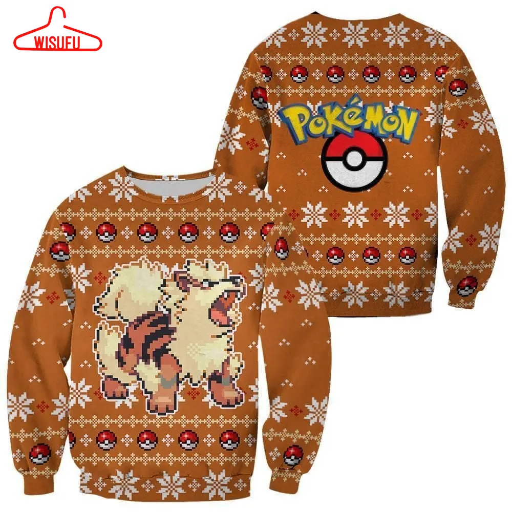 Ugly Christmas Sweater Custom Arcanine Xmas Gift, Anime Ugly Christmas Sweater Gift For Family