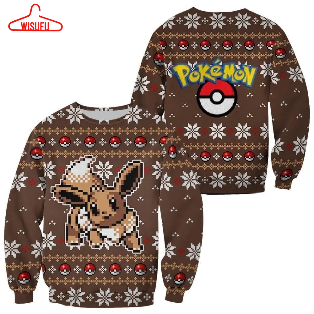 Ugly Christmas Sweater Custom Eevee Xmas Gift, Anime Ugly Christmas Sweater Gift For Family