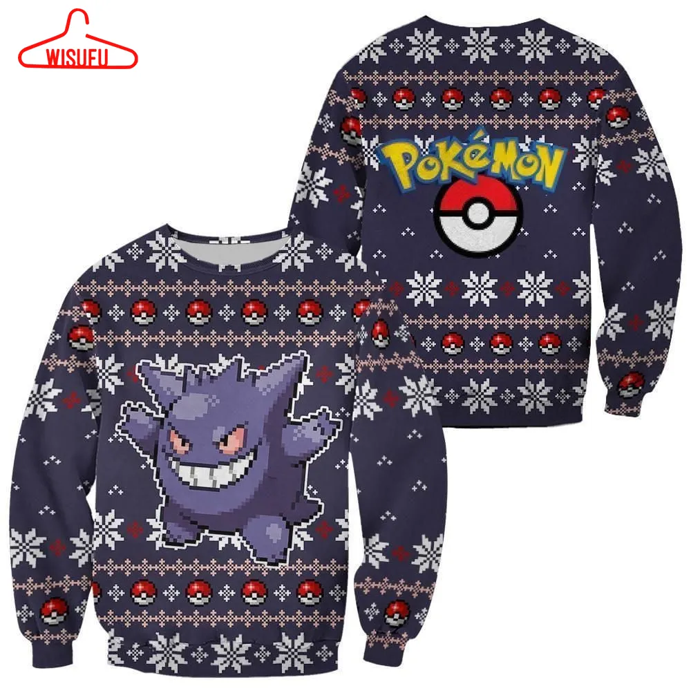 Ugly Christmas Sweater Custom Gengar Xmas Gift, Anime Ugly Christmas Sweater Gift For Family