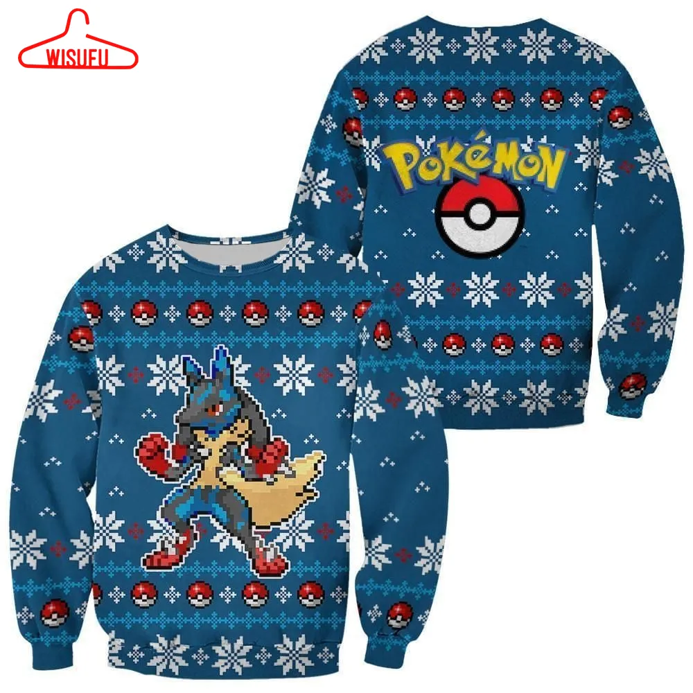 Ugly Christmas Sweater Custom Lucario Xmas Gift Clothes, Anime Ugly Christmas Sweater Gift For Family