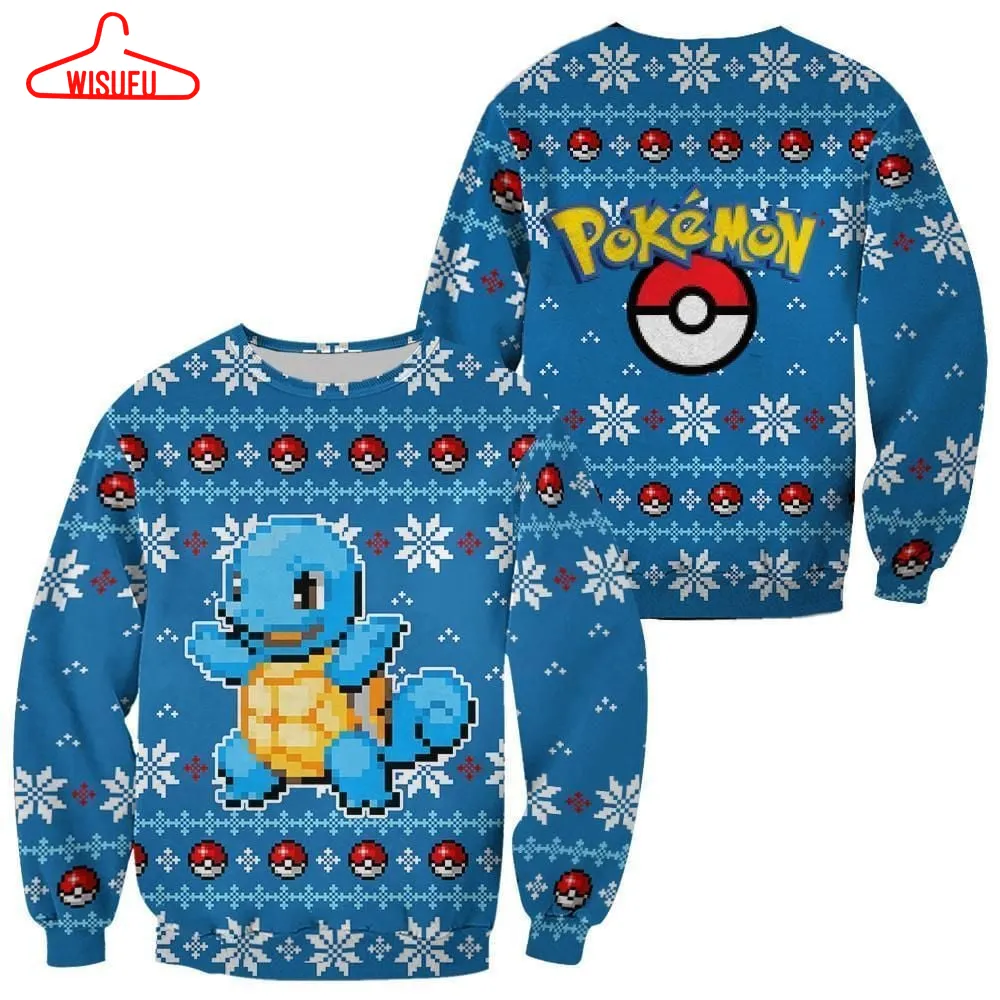 Ugly Christmas Sweater Custom Squirtle Xmas Gift, Anime Ugly Christmas Sweater Gift For Family