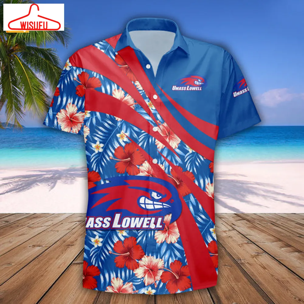 Umass Lowell River Hawks Hibiscus Sport Hawaiian Shirt, New Fashion Gifts