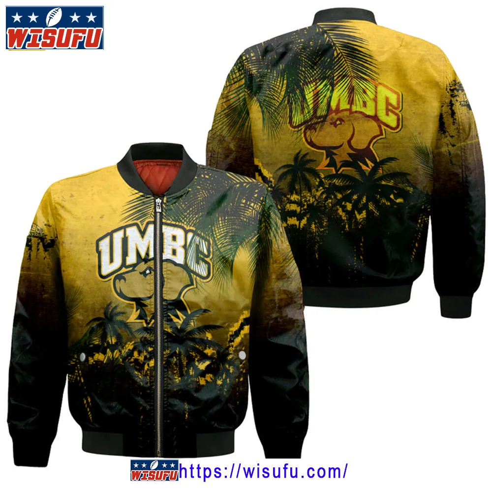 Umbc Retrievers Coconut Tree Tropical Grunge Bomber Jacket