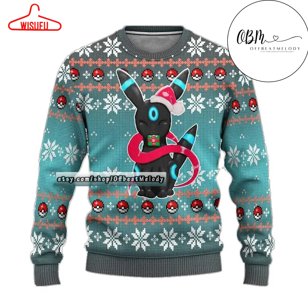 Umbreon Ugly Christmas Sweater, Umbreon Fan Ugly Sweater All Over Print, 2024 Christmas Sweater 3d Hoodie Sweatshirt, Gift For Fan