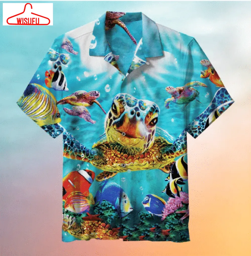 Underwater World Turtle For Man And Woman Print Short Sleeve Hawaiian Shirt G95, New Hawaiian Holiday Outfits, New Fashion Gifts