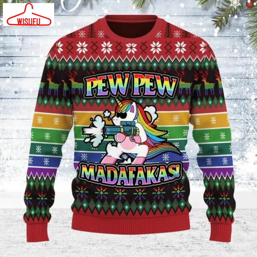 Unicorn Pew Pew Madafakas Ugly Sweater, Christmas Gift , Unicorn Pew Pew Madafakas Ugly Christmas Sweater