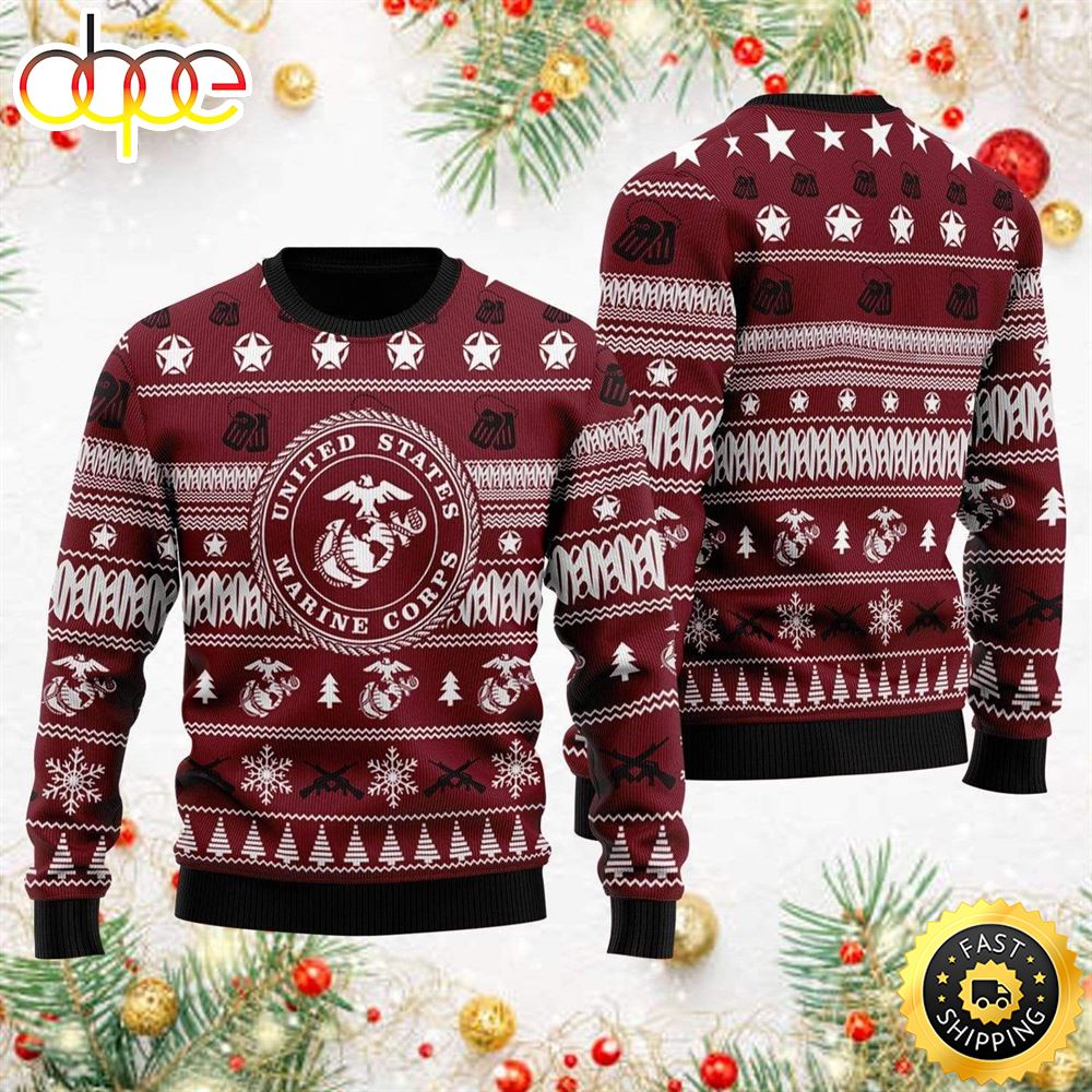 Unifinz Veteran Sweater Us Marine Corps Seal Stars Christmas Pattern ...