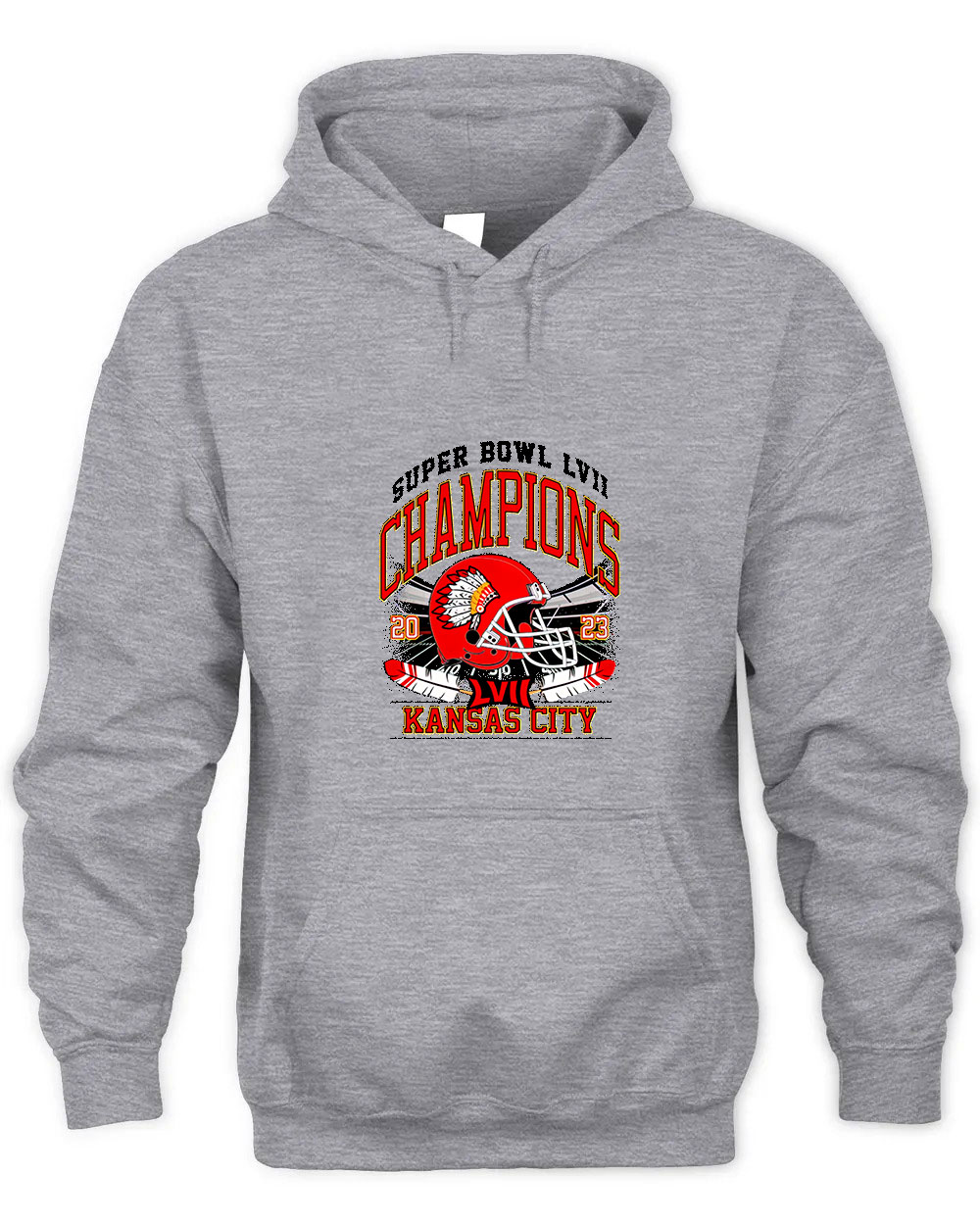 Vintage Kansas City Super Bowl Champions 2023 Graphic Tee Unisex Hooded-Sport Grey