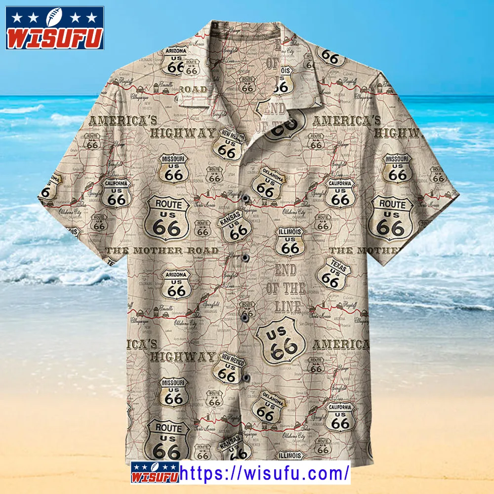 Us 66 Road Signs With States Of Route 66 And Route 66 Sayings. -unise-x Hawaiian Shirt