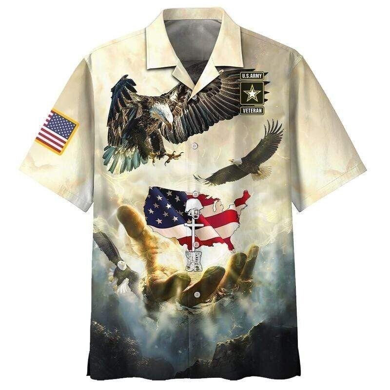 Us Army Eagle Fly Memorial Day Aloha Hawaiian Shirt For Men, S-5XL US Size