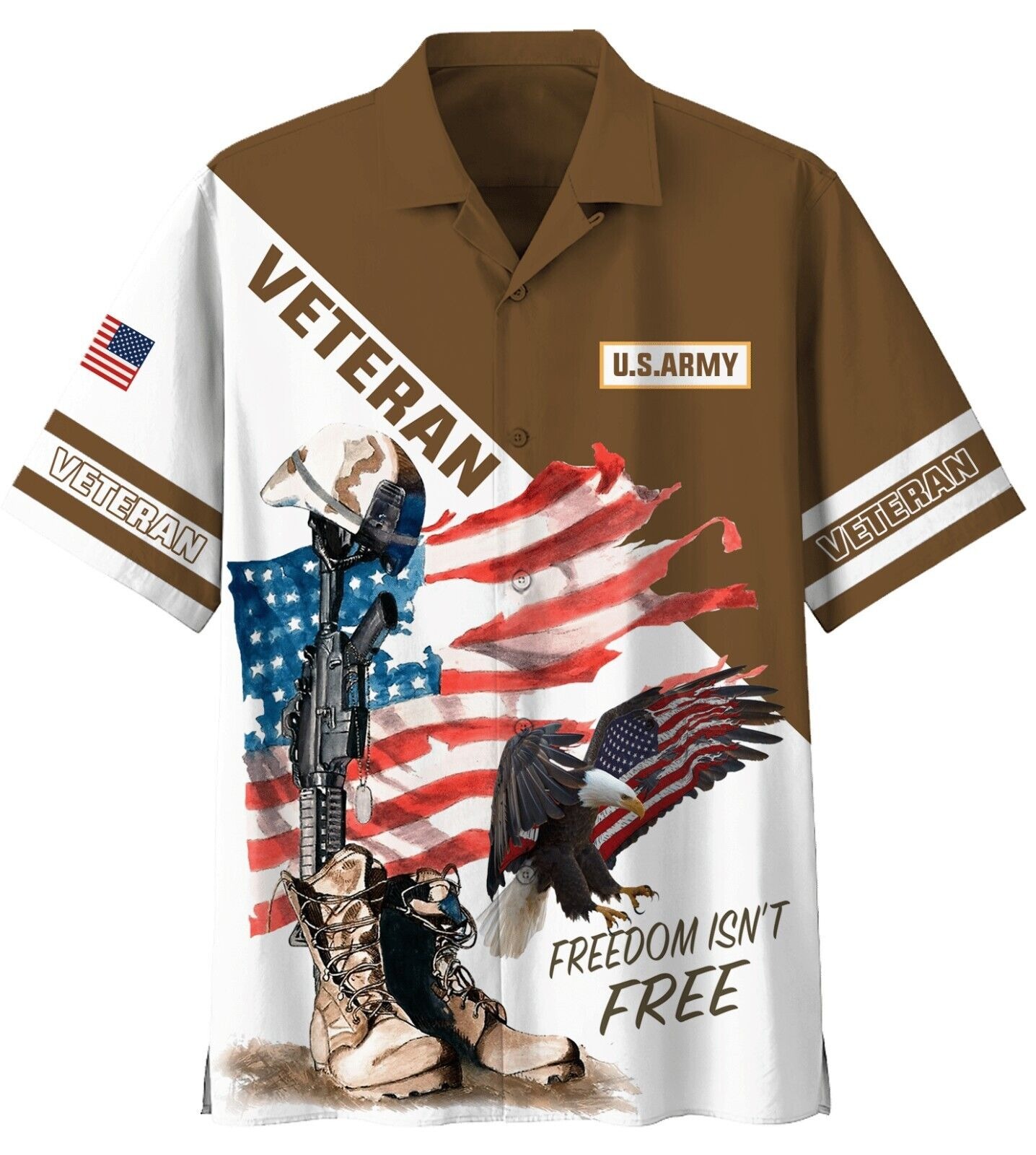 Us Army Freedom Isnât Free Eagle Hawaiian Shirt For Men, Veterans, S-5XL US Size