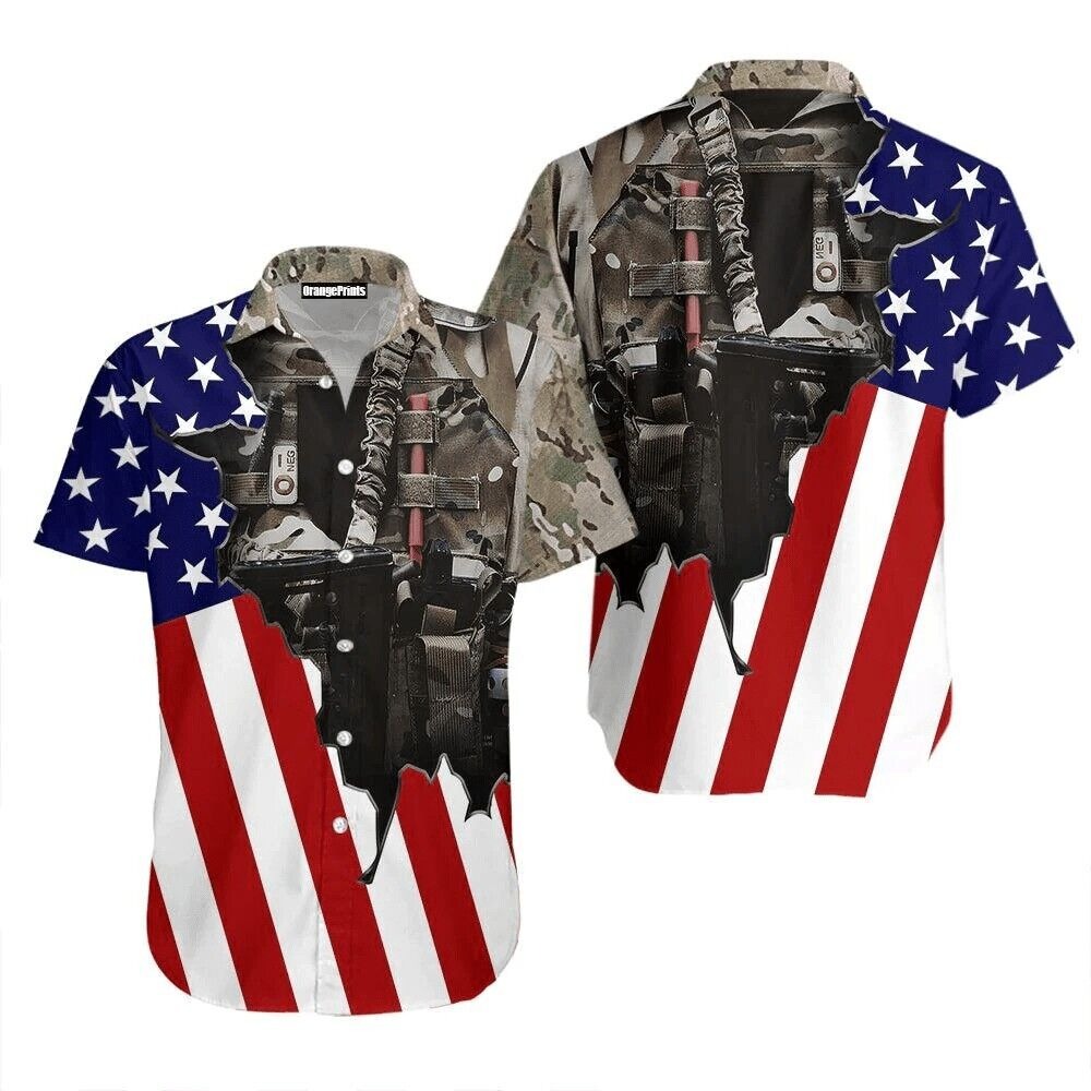 Us Army Uniform American Flag Patriotic Hawaiian Shirt For Men, S-5XL US Size