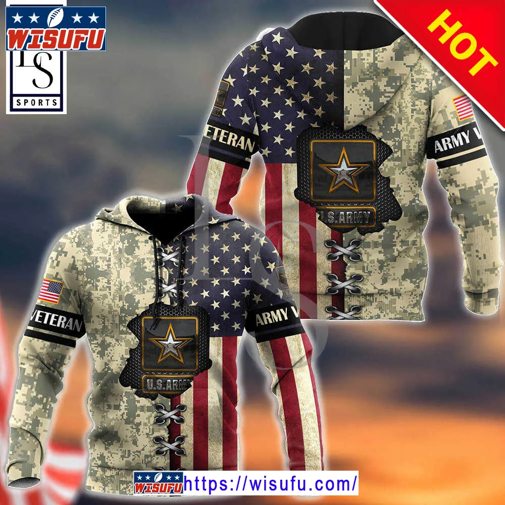 Us Army Veteran American Flag 3d Hoodie