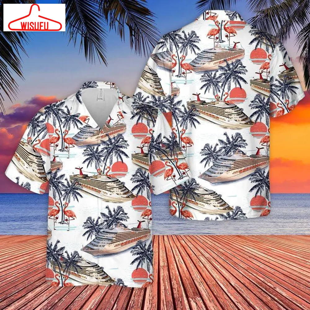 Us Cruise Ship Half Moon Cay Flamingo Wine Hawaiian Shirt