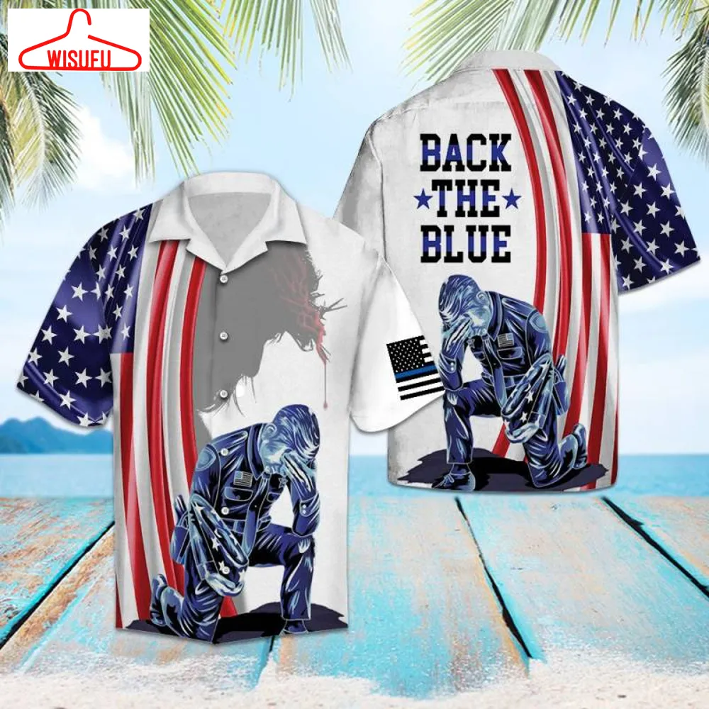 Us Police Officer Back The Blue G5717 - Hawaiian Shirt, New Hawaiian Holiday Outfits, New Fashion Gifts