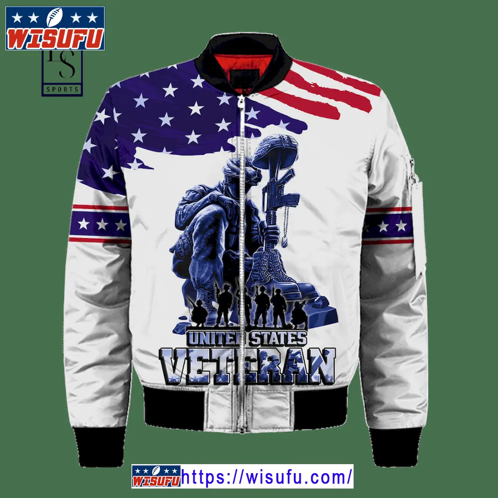 Us Veteran Honor The Fallen Unis.ex White Bomber Jacket