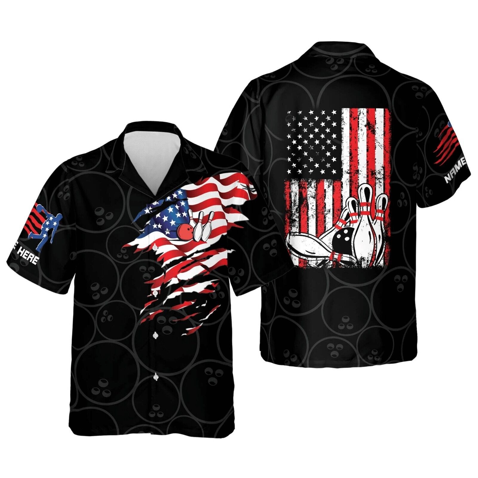 Usa Flag Patriotic Button-Down Bowling Trendy Hawaiian Shirt, S-5XL US Size