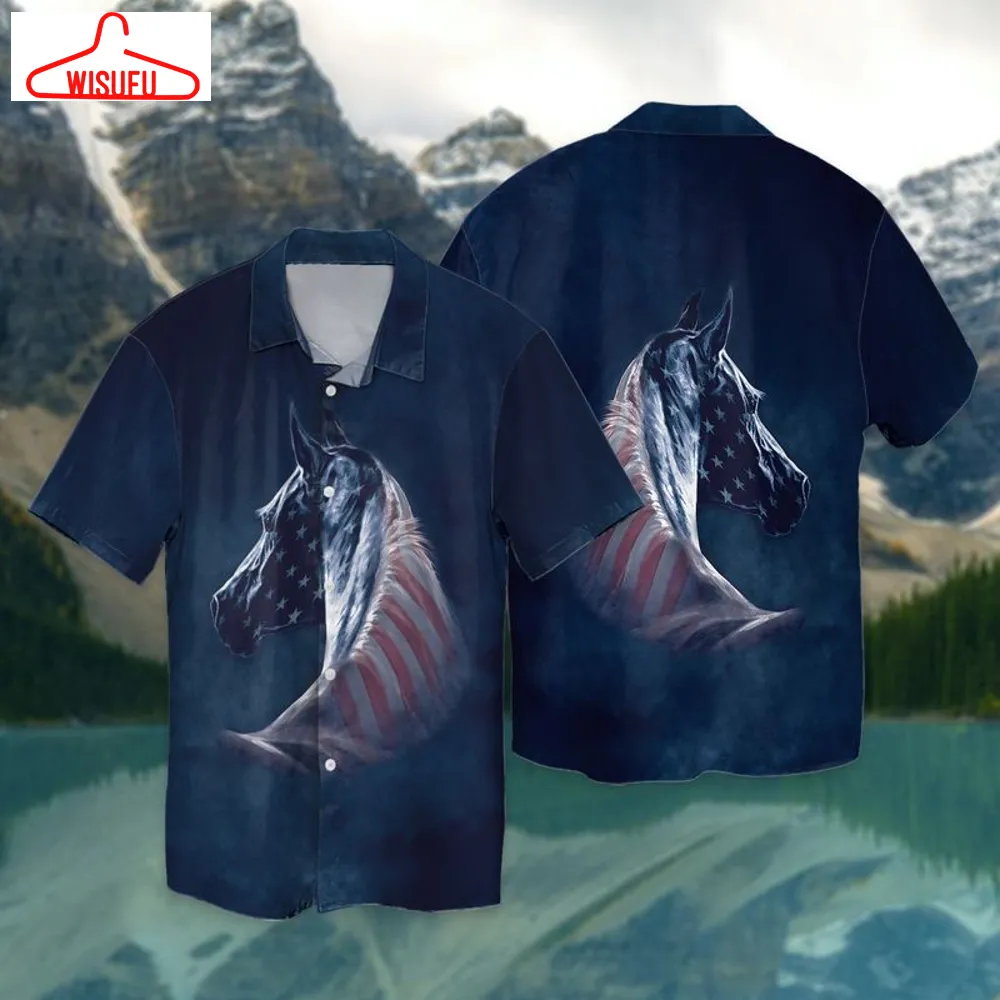 Usa Horse 3d Full Print Hawaiian Shirt, New Hawaiian Holiday Outfits, New Fashion Gifts