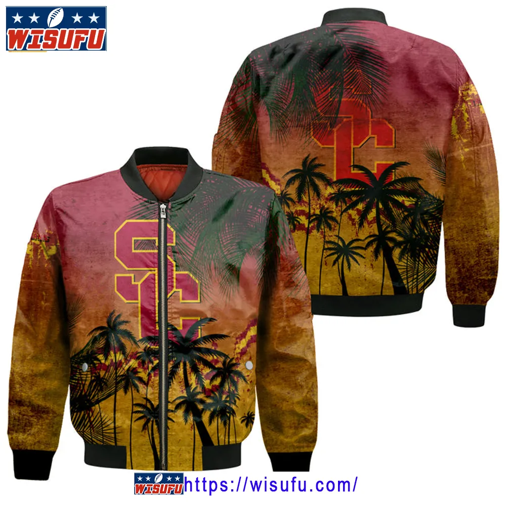 Usc Trojans Coconut Tree Tropical Grunge Bomber Jacket