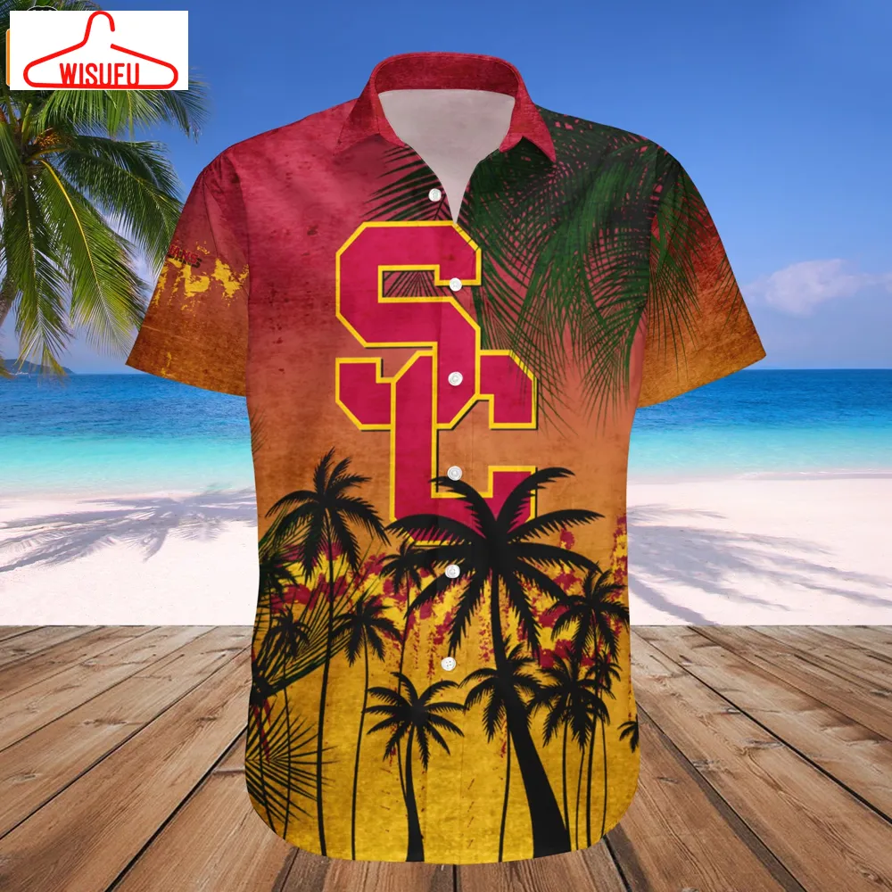 Usc Trojans Coconut Tree Tropical Grunge Hawaiian Shirt, New Fashion Gifts