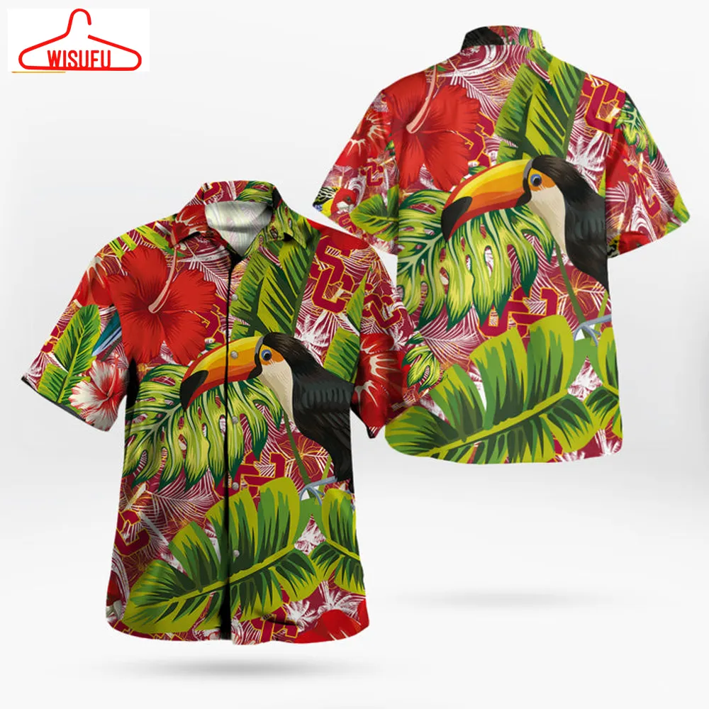 Usc Trojans Parrot Pattern Tropical Garden Hawaii Shirt, New Fashion Gifts