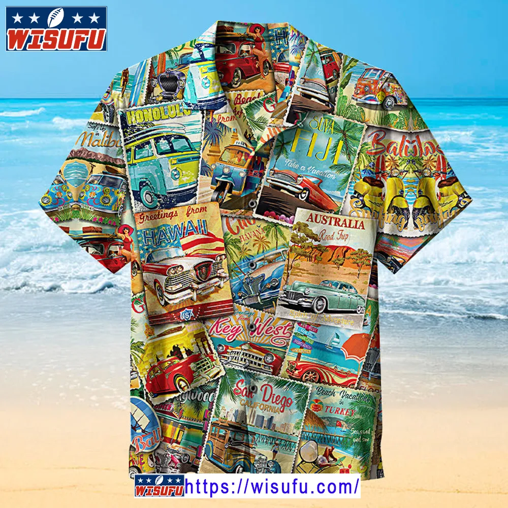 V-intage Travel Collage -unisex Hawaiian Shirt