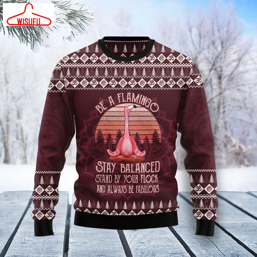 V-intagethoroughbreds17908 - Flamingo Yoga Ugly Christmas Sweater, All Over Print New Winter Fashion 3d Sweater, Best Gift Ideas