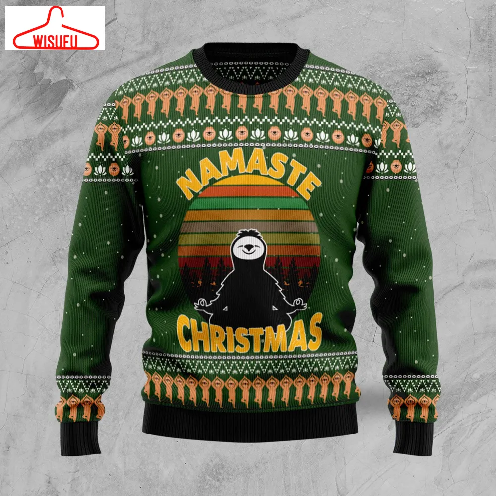 V-intagethoroughbreds32523 - Sloth Namaste Ugly Christmas Sweater, All Over Print New Winter Fashion 3d Sweater, Best Gift Ideas