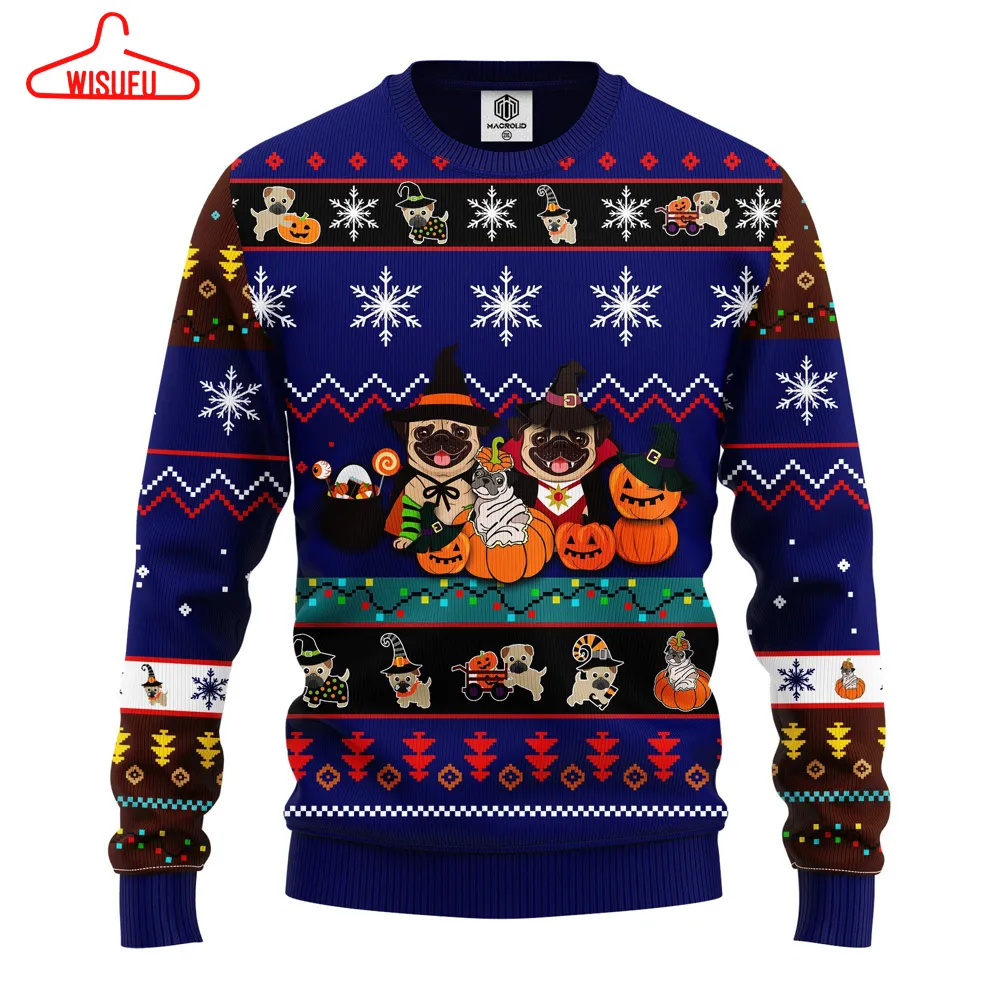 V-intagethoroughbreds34225 - Pug Dog Cute Noel Mc Ugly Christmas Blue, All Over Print New Winter Fashion 3d Sweater, Best Gift Ideas