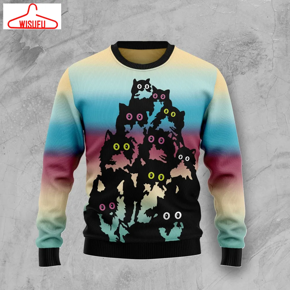 V-intagethoroughbreds44827 - Lovely Black Cat Ugly Christmas Sweater, All Over Print New Winter Fashion 3d Sweater, Best Gift Ideas