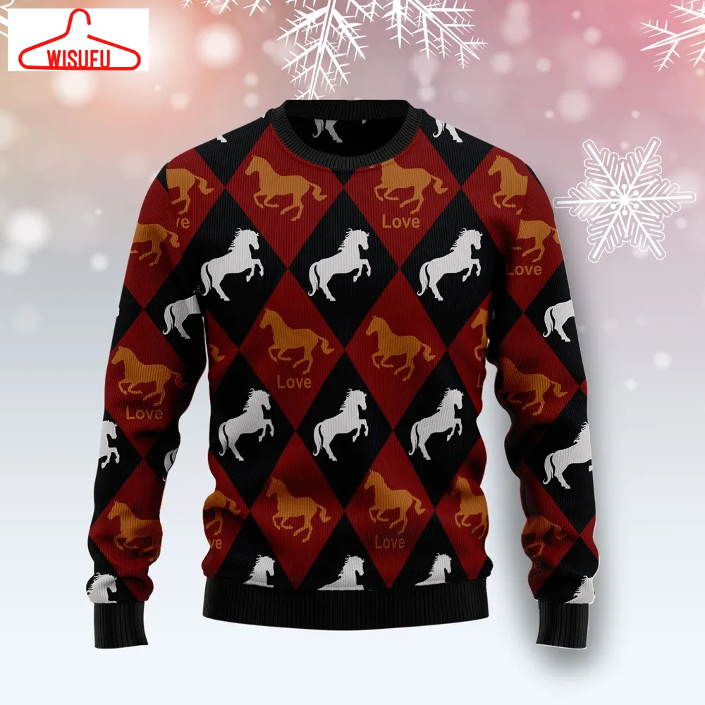 V-intagethoroughbreds57832 - Horse Love Ugly Christmas Sweater, All Over Print New Winter Fashion 3d Sweater, Best Gift Ideas