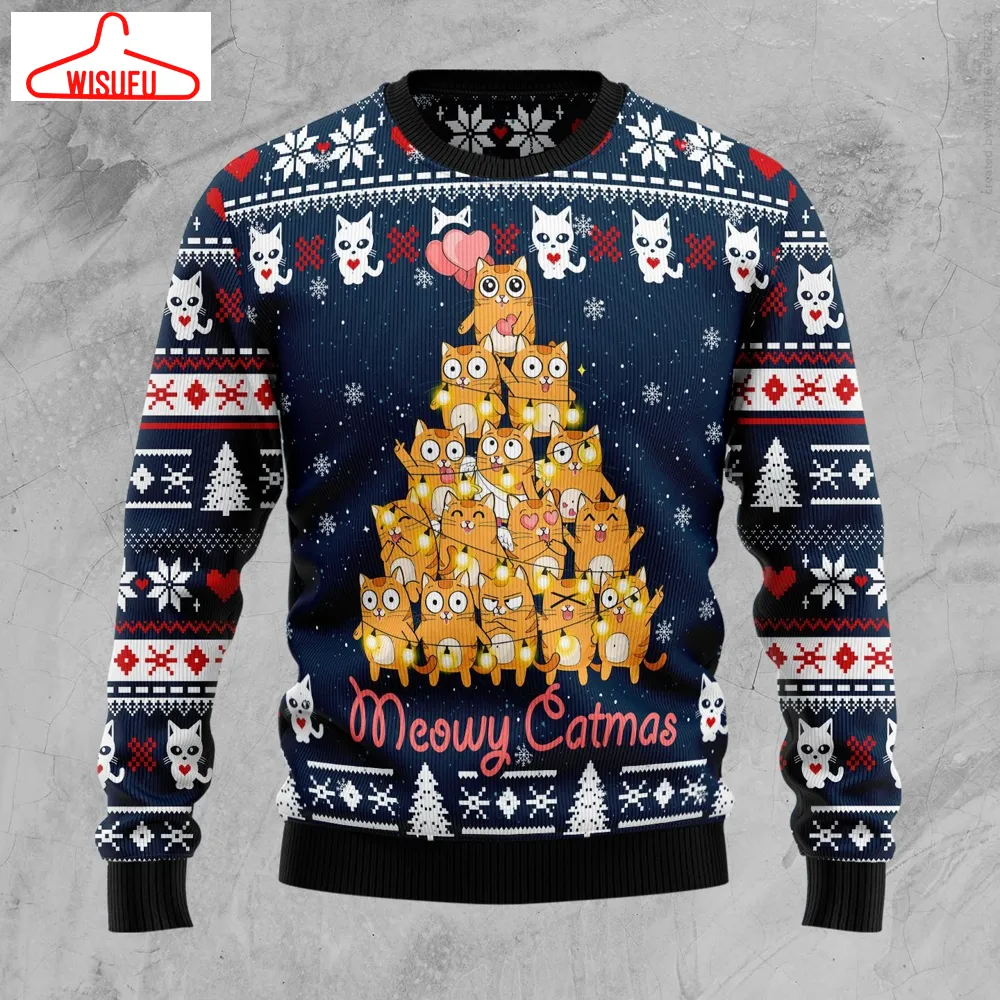 V-intagethoroughbreds64708 - Meowy Catmas Ugly Christmas Sweater, All Over Print New Winter Fashion 3d Sweater, Best Gift Ideas