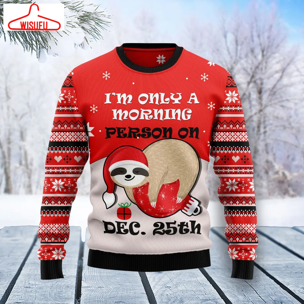 V-intagethoroughbreds82371 - Sloth Morning Ugly Christmas Sweater, All Over Print New Winter Fashion 3d Sweater, Best Gift Ideas