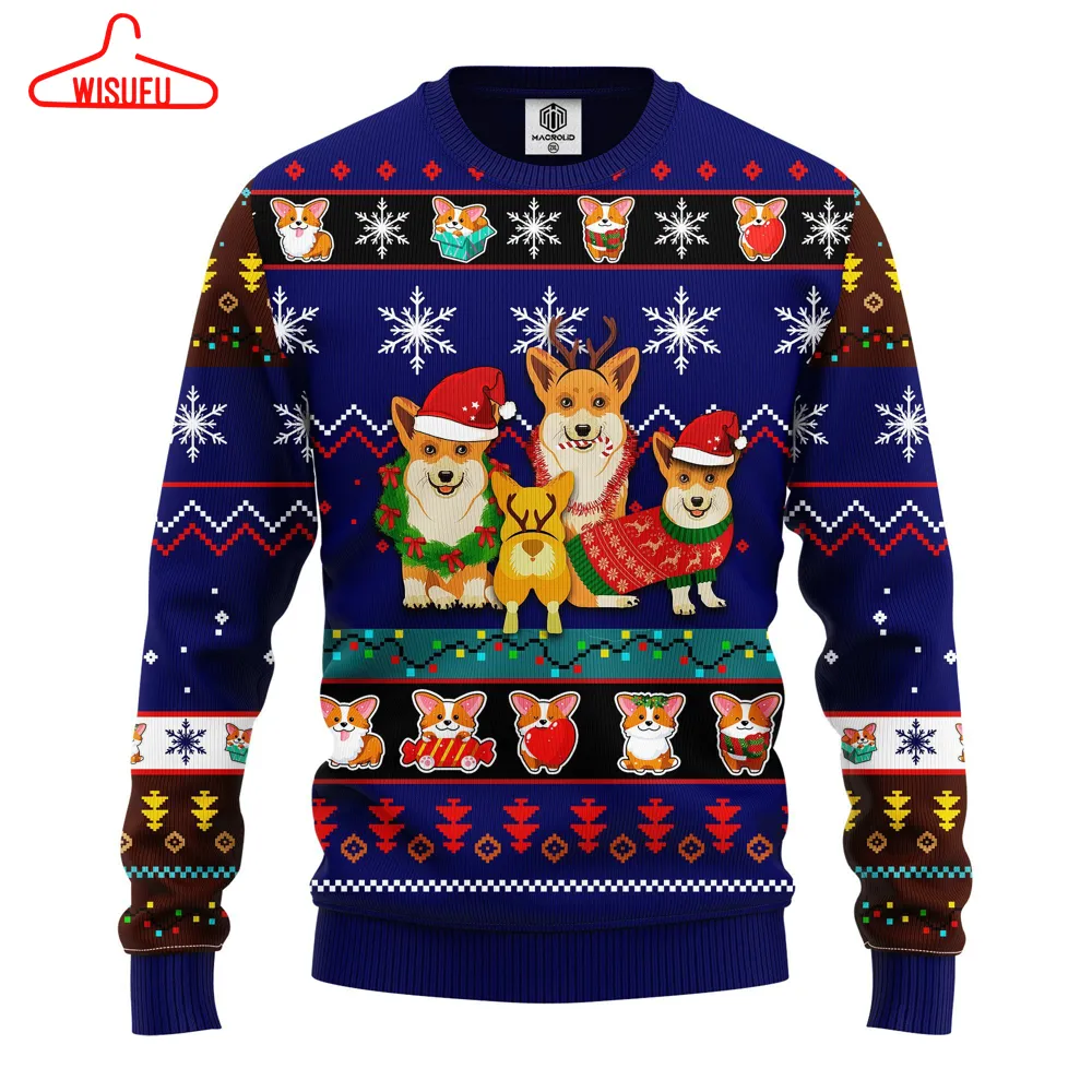 V-intagethoroughbreds94070 - Corgi Cute Noel Mc Ugly Christmas Blue, All Over Print New Winter Fashion 3d Sweater, Best Gift Ideas