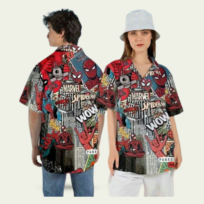 VINTAGE SPIDERMAN BUTTON UP SHIRT AVENGERS HAWAIIAN SHIRT