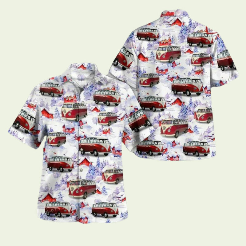 VOLKSWAGEN SAMBA CHRISTMAS BUTTON UP HAWAIIAN SHIRT