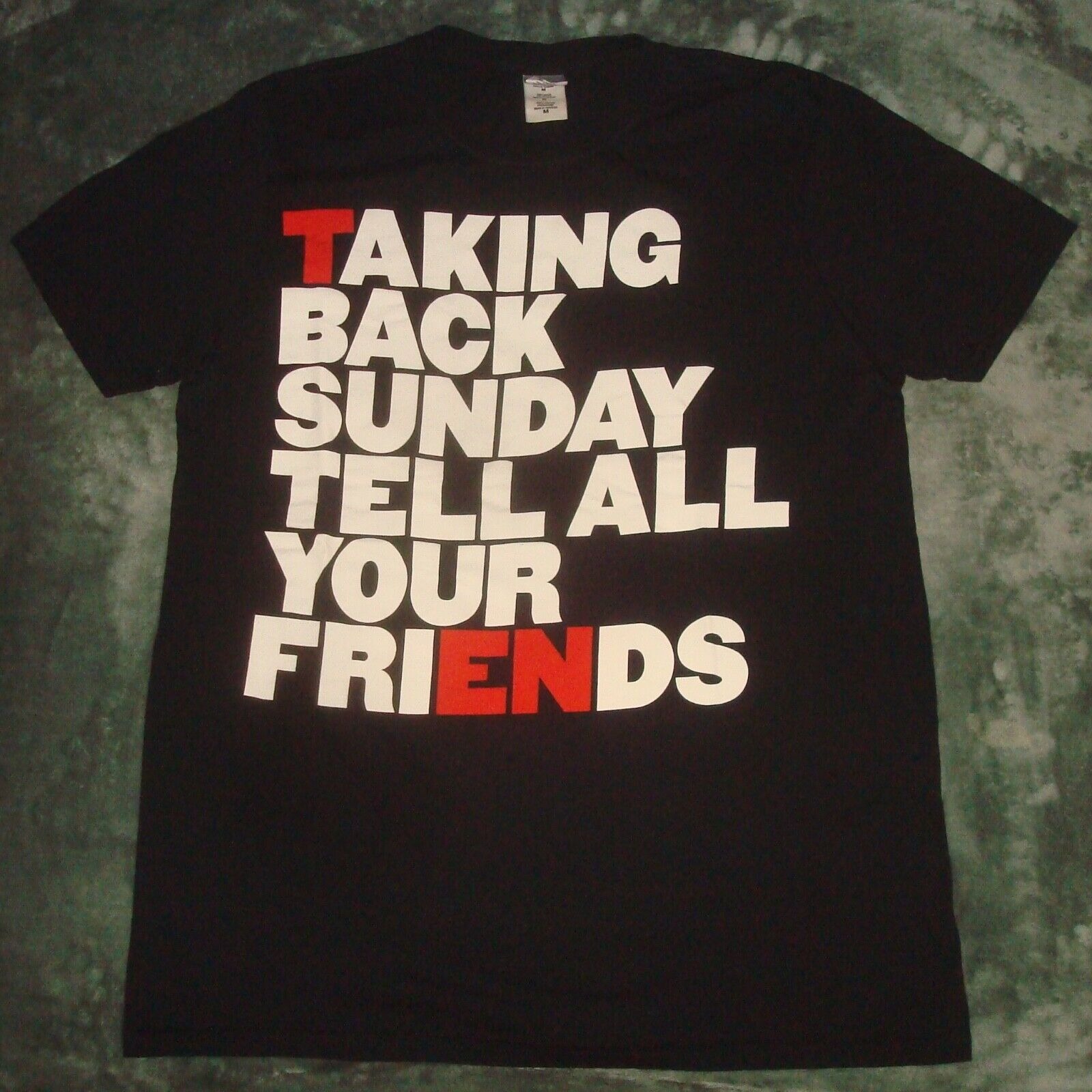 VTG 2002 TAKING BACK SUNDAY TELL ALL YOUR FRIENDS T SHIRT Y2K BLACK BAND