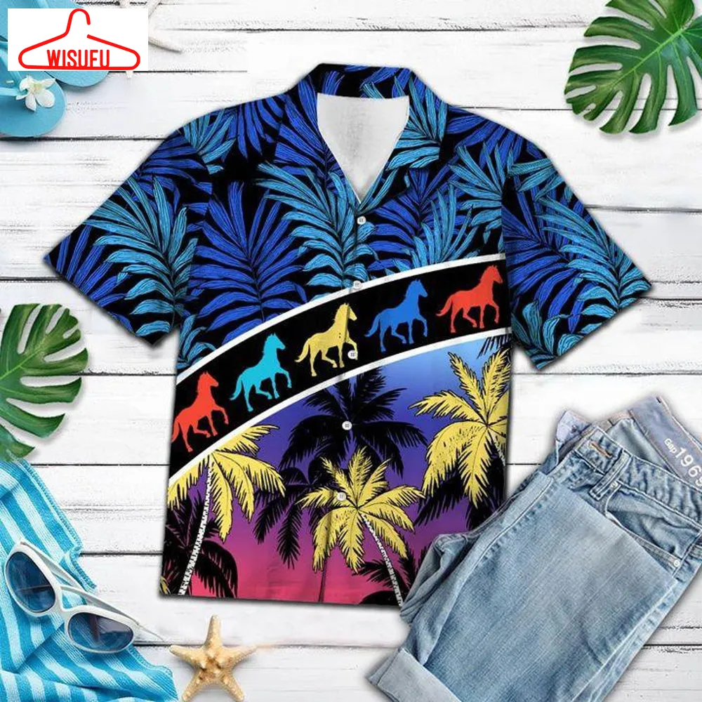 Vacation Tropical Coconut Palm Horse Hawaiian Shirt