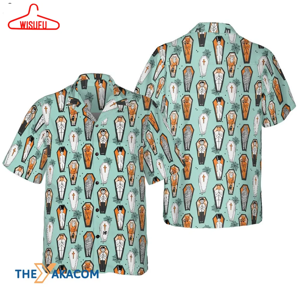 Vampire Coffins Halloween Arctic Blue Coffin Pattern Hawaiian Shirt, New Fashion Gifts